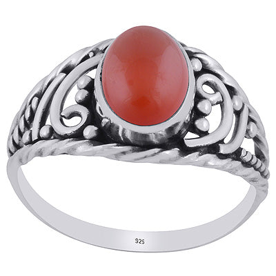 Magnificent Handcrafted Work Around Carnelian Oval Shape 925 Sterling Solid Silver Ring - R3403398-7