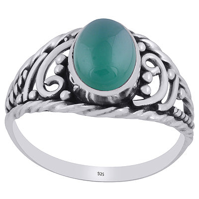 Magnificent Handcrafted Work Around Green Onyx Oval Shape 925 Sterling Solid Silver Ring - R3403398-8