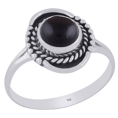 Gorgeous Twisted Wire Work Around Black Onyx Round Shape 925 Sterling Solid Silver Ring - R3403399-14