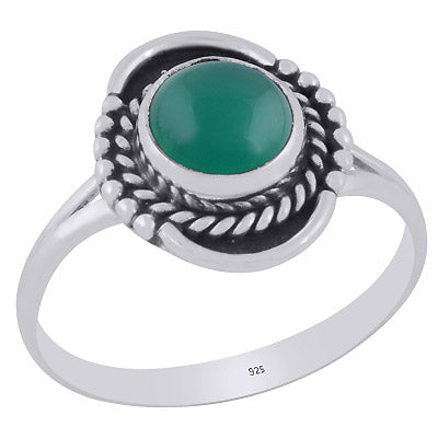 Gorgeous Twisted Wire Work Around Green Onyx Round Shape 925 Sterling Solid Silver Ring - R3403399-8