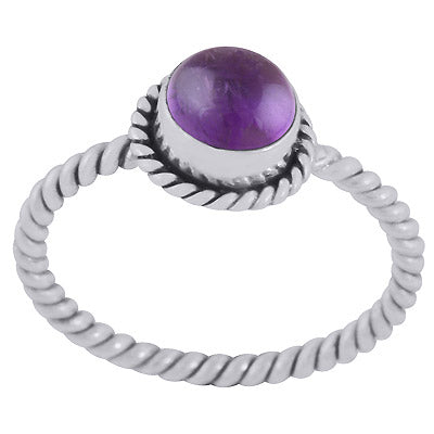 Stunning Twisted Wire Work Shank Amethyst Round Shape 925 Sterling Solid Silver Ring - R3403400-1