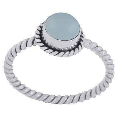 Stunning Twisted Wire Work Shank Aqua Chalcedony Round Shape 925 Sterling Solid Silver Ring - R3403400-10