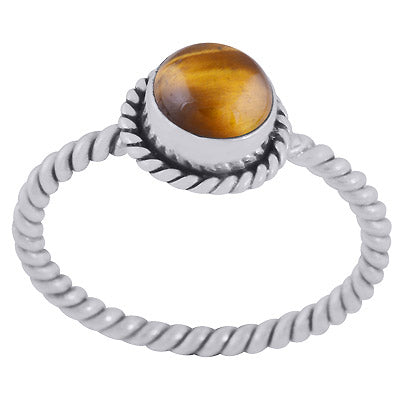 Stunning Twisted Wire Work Shank Tiger's Eye Round Shape 925 Sterling Solid Silver Ring - R3403400-11