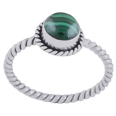 Stunning Twisted Wire Work Shank Malachite Round Shape 925 Sterling Solid Silver Ring - R3403400-12