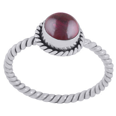 Stunning Twisted Wire Work Shank Garnet Round Shape 925 Sterling Solid Silver Ring - R3403400-2