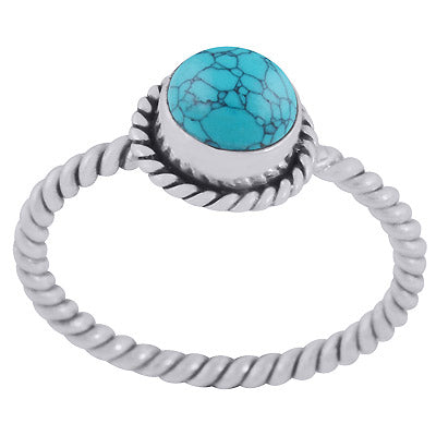 Stunning Twisted Wire Work Shank Turquoise Round Shape 925 Sterling Solid Silver Ring - R3403400-3