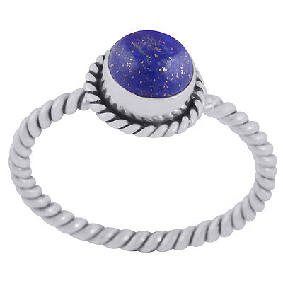 Stunning Twisted Wire Work Shank Lapis Round Shape 925 Sterling Solid Silver Ring - R3403400-6