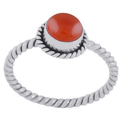 Stunning Twisted Wire Work Shank Carnelian Round Shape 925 Sterling Solid Silver Ring - R3403400-7