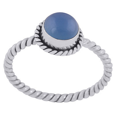 Stunning Twisted Wire Work Shank Blue Chalcedony Round Shape 925 Sterling Solid Silver Ring - R3403400-9