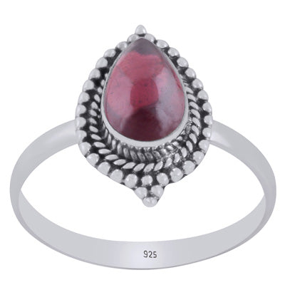 Alluring Handcrafted Work Around Garnet Pear Shape 925 Sterling Solid Silver Ring - R3403401-2