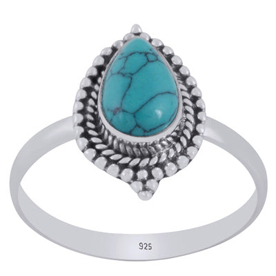 Alluring Handcrafted Work Around Turquoise Pear Shape 925 Sterling Solid Silver Ring - R3403401-3