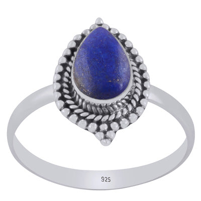 Alluring Handcrafted Work Around Lapis Pear Shape 925 Sterling Solid Silver Ring - R3403401-6