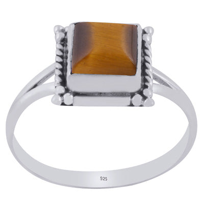 Beautiful Twisted Wire Work Around Tiger's Eye Square Shape 925 Sterling Solid Silver Ring - R3403402-11
