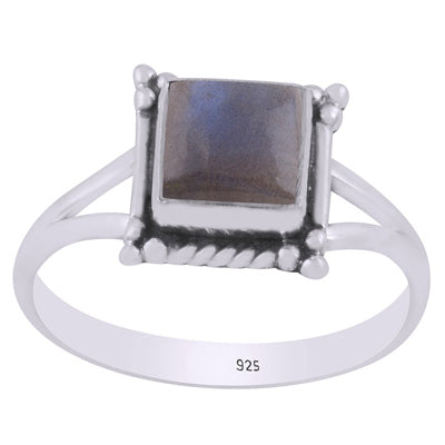 Beautiful Twisted Wire Work Around Labradorite Square Shape 925 Sterling Solid Silver Ring - R3403402-55