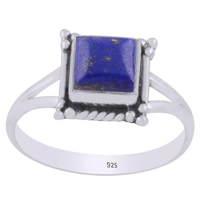 Beautiful Twisted Wire Work Around Lapis Square Shape 925 Sterling Solid Silver Ring - R3403402-56