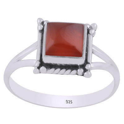 Beautiful Twisted Wire Work Around Carnelian Square Shape 925 Sterling Solid Silver Ring - R3403402-57