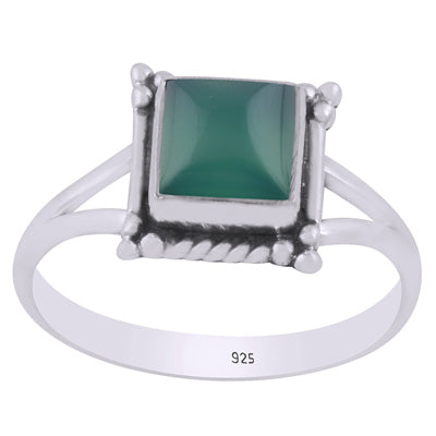 Beautiful Twisted Wire Work Around Green Onyx Square Shape 925 Sterling Solid Silver Ring - R3403402-58