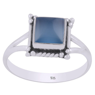 Beautiful Twisted Wire Work Around Blue Chalcedony Square Shape 925 Sterling Solid Silver Ring - R3403402-59