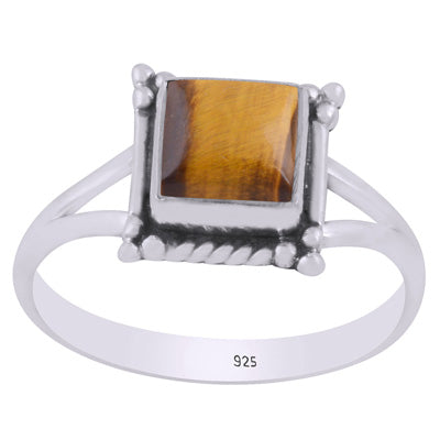 Beautiful Twisted Wire Work Around Tiger's Eye Square Shape 925 Sterling Solid Silver Ring - R3403402-61