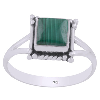 Beautiful Twisted Wire Work Around Malachite Square Shape 925 Sterling Solid Silver Ring - R3403402-62