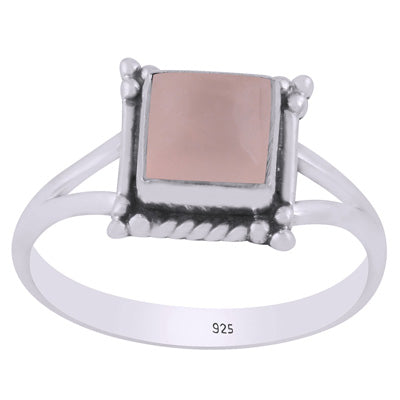 Beautiful Twisted Wire Work Around Rose Quartz Square Shape 925 Sterling Solid Silver Ring - R3403402-63