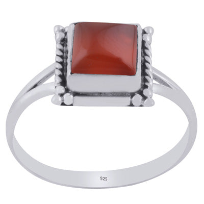 Beautiful Twisted Wire Work Around Carnelian Square Shape 925 Sterling Solid Silver Ring - R3403402-7