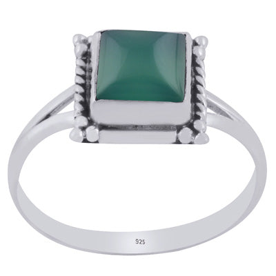 Beautiful Twisted Wire Work Around Green Onyx Square Shape 925 Sterling Solid Silver Ring - R3403402-8
