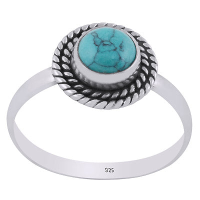 Alluring Twisted Wire Work Around Turquoise Round Shape 925 Sterling Solid Silver Ring - R3403406-3