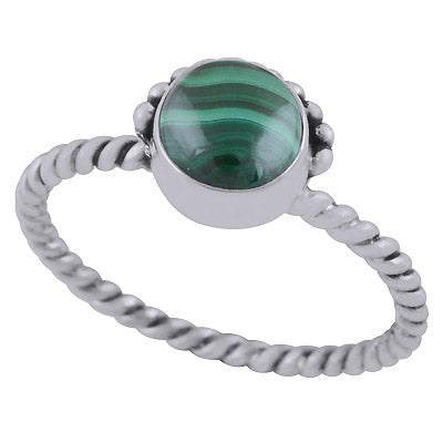 Gorgeous Twisted Shank Malachite Round Shape 925 Sterling Solid Silver Ring - R3403407-12