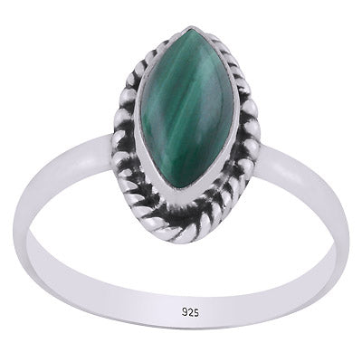 Beautifully Handcrafted Work Around Malachite Marquise Shape 925 Sterling Solid Silver Ring - R3403408-12