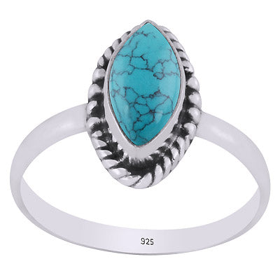 Beautifully Handcrafted Work Around Turquoise Marquise Shape 925 Sterling Solid Silver Ring - R3403408-3