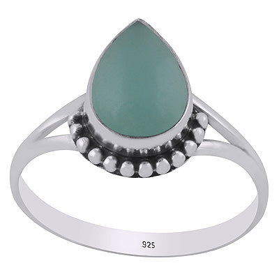 Alluring Rawa Work Around Aqua Chalcedony Pear Shape 925 Sterling Solid Silver Ring - R3403409-10