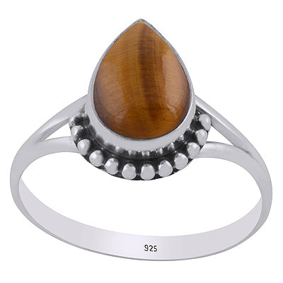 Alluring Rawa Work Around Tiger's Eye Pear Shape 925 Sterling Solid Silver Ring - R3403409-11