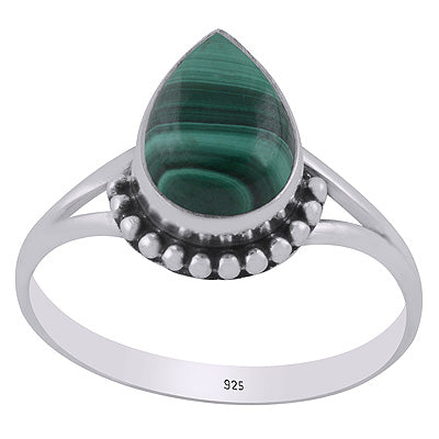 Alluring Rawa Work Around Malachite Pear Shape 925 Sterling Solid Silver Ring - R3403409-12