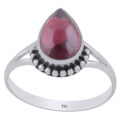 Alluring Rawa Work Around Garnet Pear Shape 925 Sterling Solid Silver Ring - R3403409-2