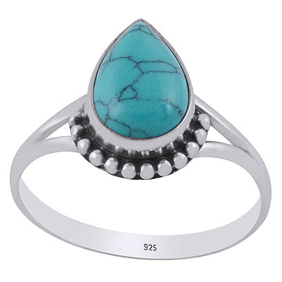 Alluring Rawa Work Around Turquoise Pear Shape 925 Sterling Solid Silver Ring - R3403409-3