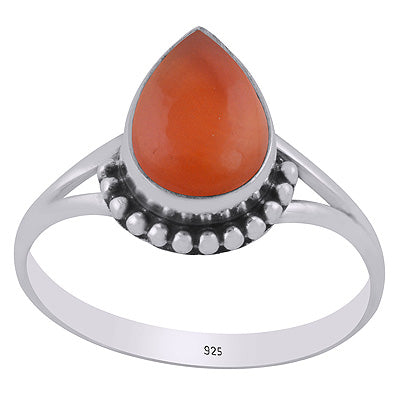 Alluring Rawa Work Around Carnelian Pear Shape 925 Sterling Solid Silver Ring - R3403409-7