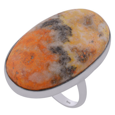 Gorgeous Plain BumbleBee Jasper Oval Shape 925 Sterling Solid Silver Ring - R3403416-18
