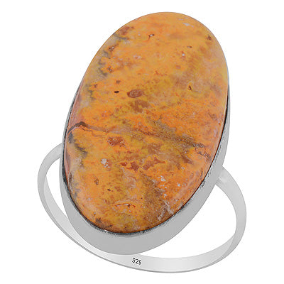 Plain Collet Natural BumbleBee Jasper Oval Shape 925 Sterling Solid Silver Ring - R3403416-36