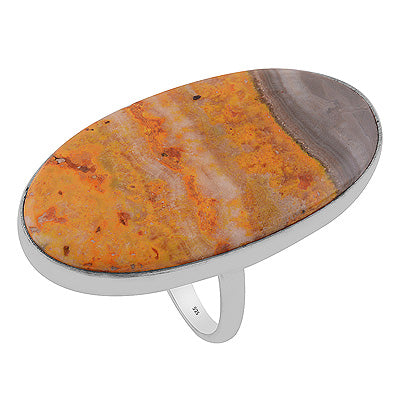 Plain Collet Natural BumbleBee Jasper Oval Shape 925 Sterling Solid Silver Ring - R3403416-37