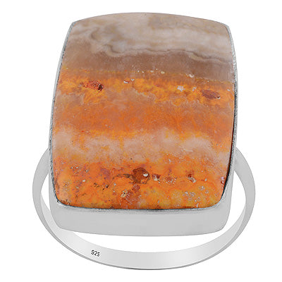 Plain Collet Natural BumbleBee Jasper Rectangle Shape 925 Sterling Solid Silver Ring - R3403416-43