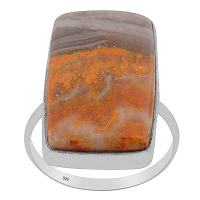 Plain Collet Natural BumbleBee Jasper Rectangle Shape 925 Sterling Solid Silver Ring - R3403416-44