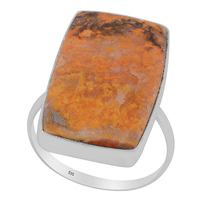 Plain Collet Natural BumbleBee Jasper Rectangle Shape 925 Sterling Solid Silver Ring - R3403416-45