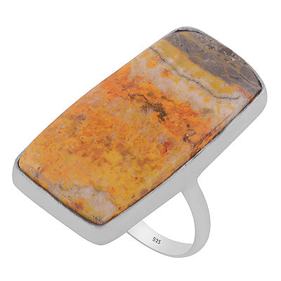 Plain Collet Natural BumbleBee Jasper Rectangle Shape 925 Sterling Solid Silver Ring - R3403416-46