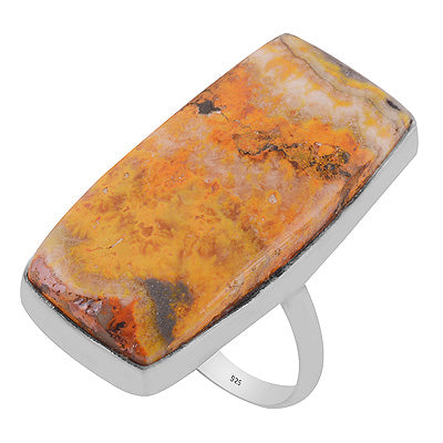 Plain Collet Natural BumbleBee Jasper Rectangle Shape 925 Sterling Solid Silver Ring - R3403416-47
