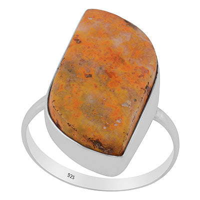 Plain Collet Natural BumbleBee Jasper Fancy Shape 925 Sterling Solid Silver Ring - R3403416-48
