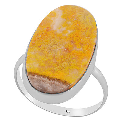 Plain Collet Natural BumbleBee Jasper Oval Shape 925 Sterling Solid Silver Ring - R3403416-52