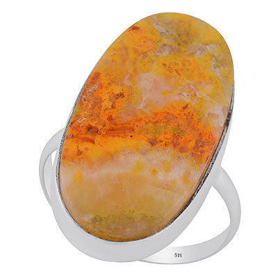 Plain Collet Natural BumbleBee Jasper Oval Shape 925 Sterling Solid Silver Ring - R3403416-54
