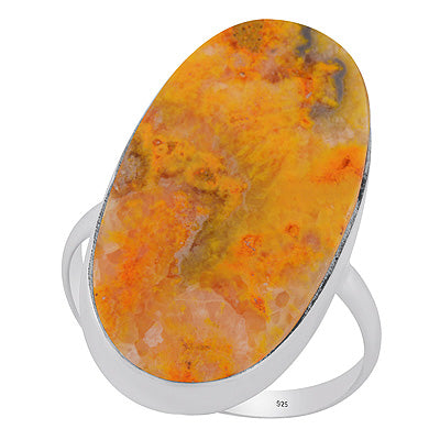 Plain Collet Natural BumbleBee Jasper Oval Shape 925 Sterling Solid Silver Ring - R3403416-56