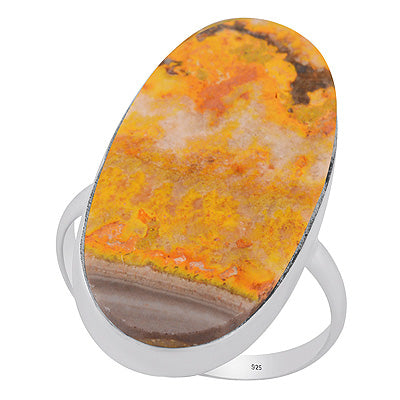 Plain Collet Natural BumbleBee Jasper Oval Shape 925 Sterling Solid Silver Ring - R3403416-57
